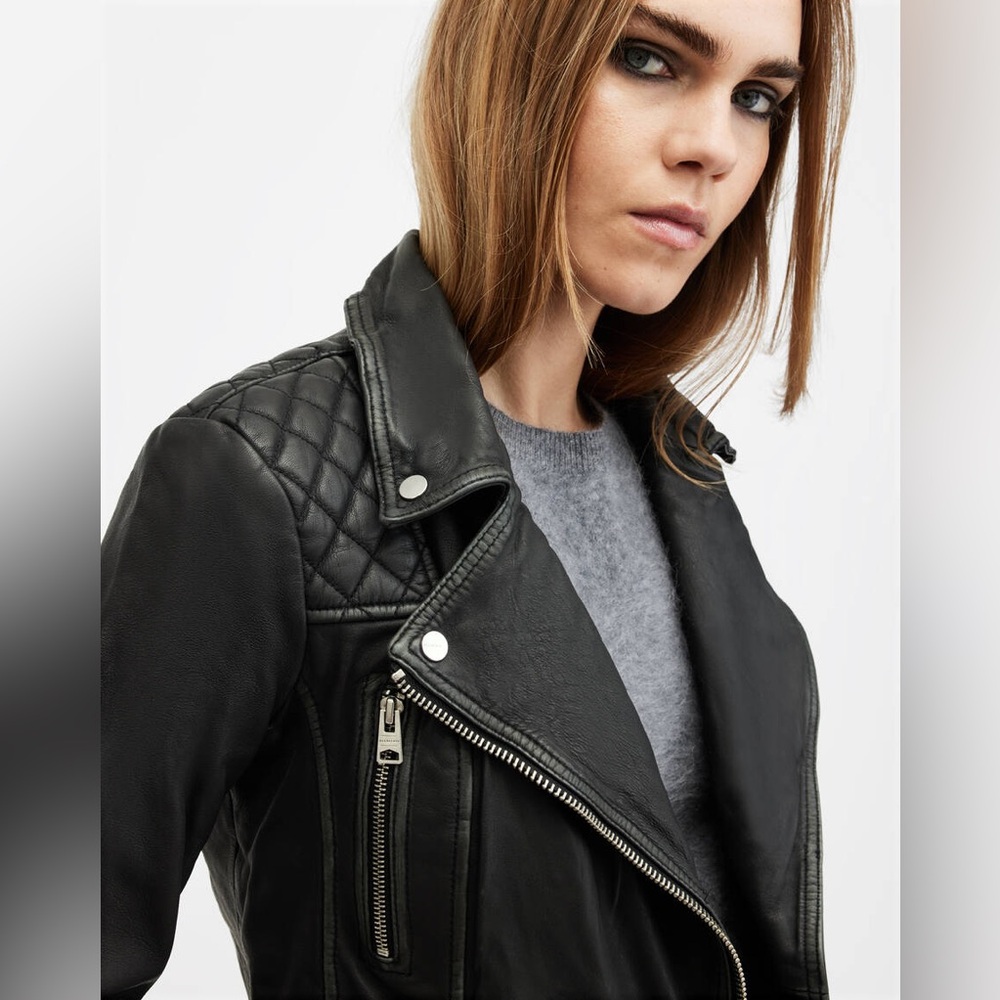 SOLD All Saints Charcoal Leather Moto Jacket - Picture 7 of 15